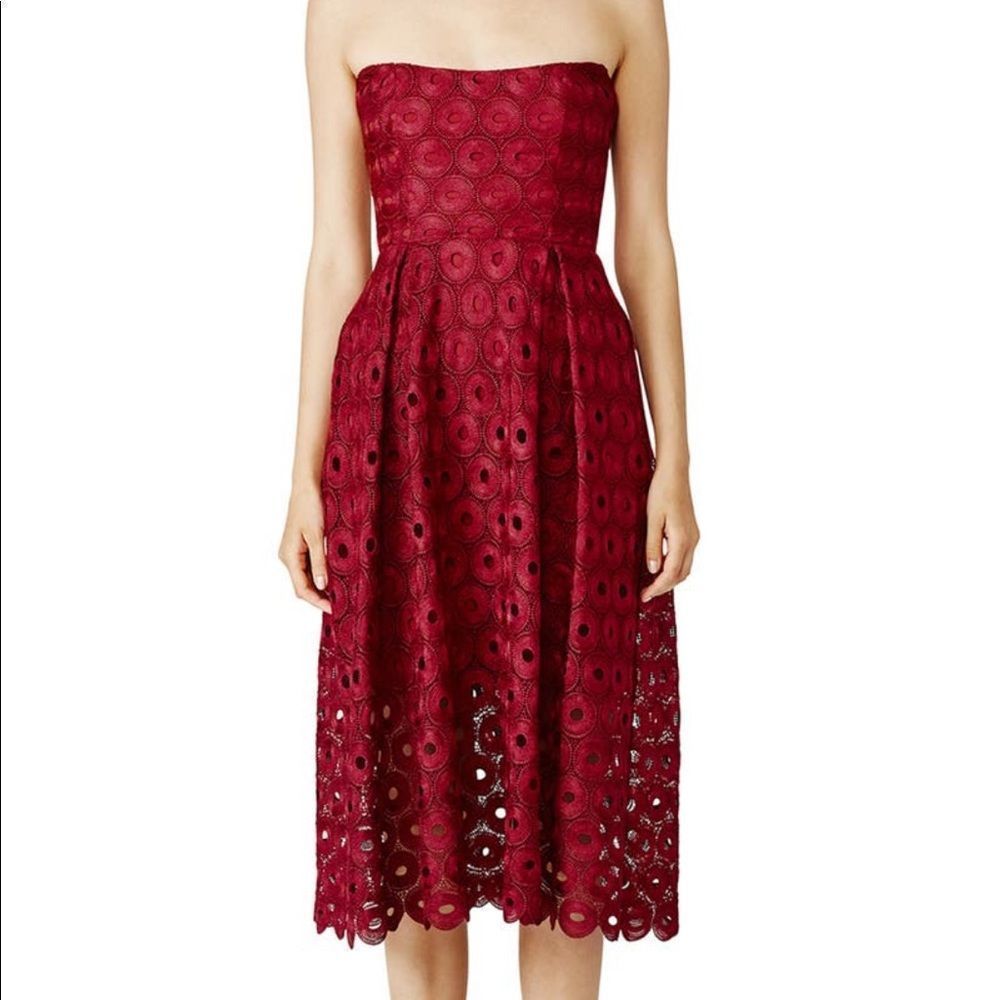 Nicholas red spot lace ball dress